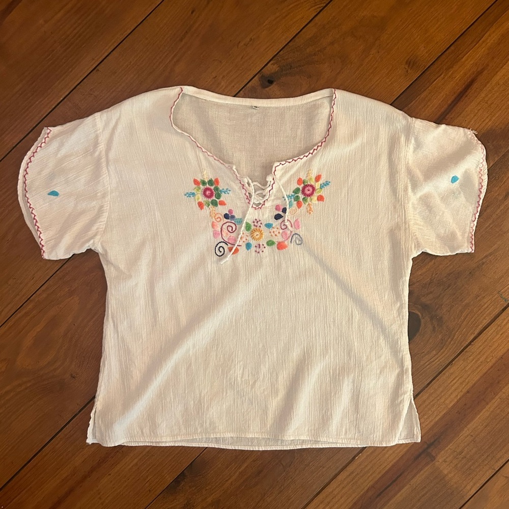 Gauzy Mexican Embroidered Top